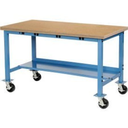 GLOBAL EQUIPMENT 60 x 30 Mobile Production Workbench - Power Apron - Maple Safety Edge - Blue 253989BBL